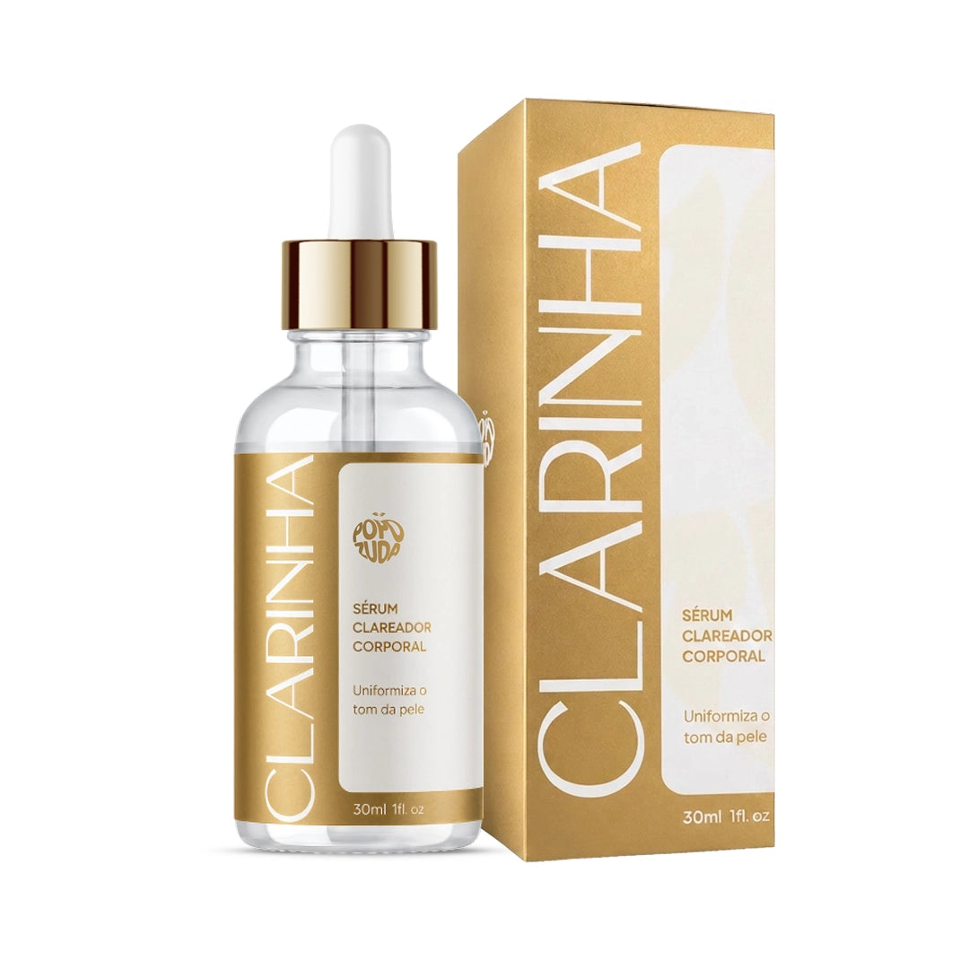 Embalagem original do Popozuda Clarinha: frasco conta-gotas de 30 ml e caixa dourada