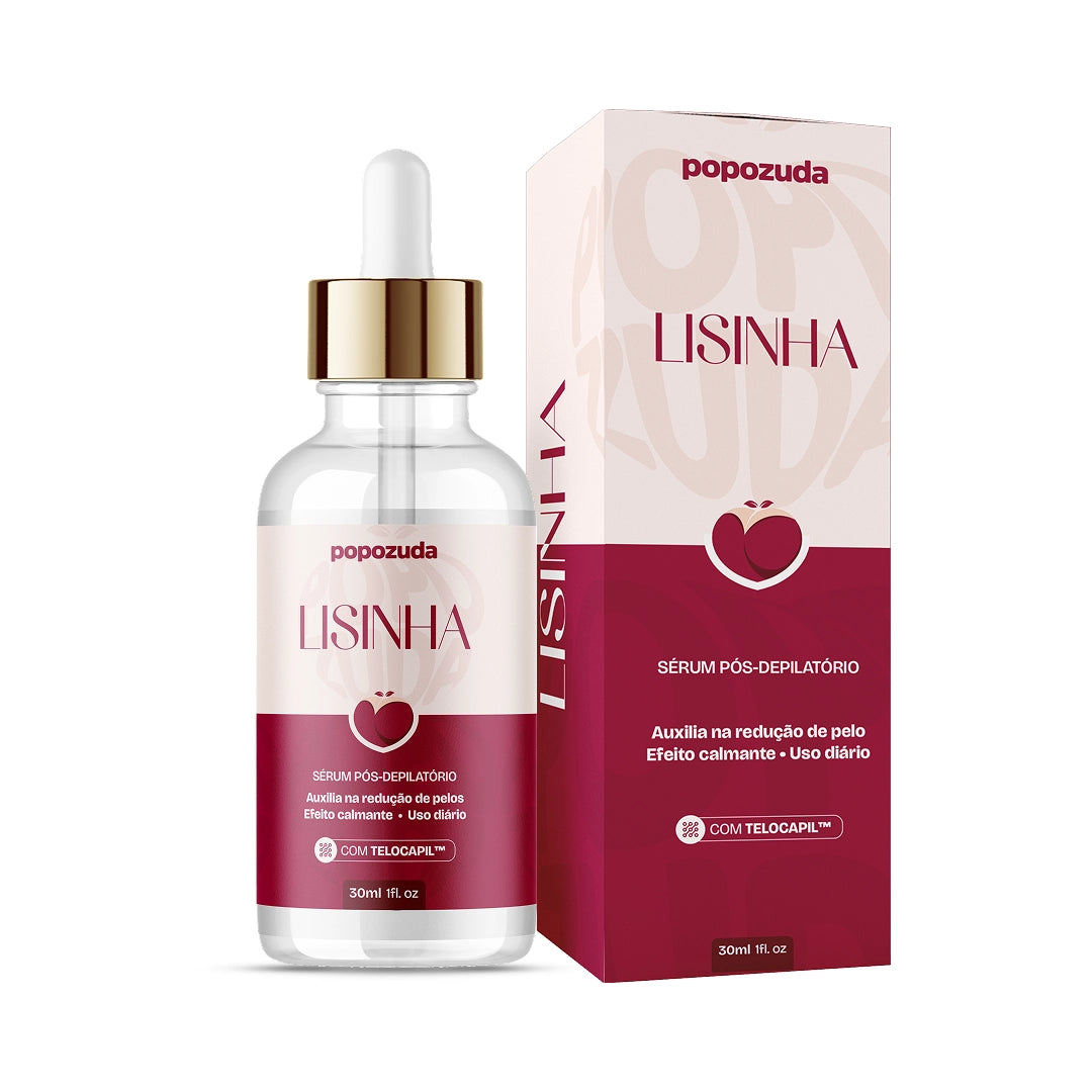 Embalagem original do Popozuda Lisinha: frasco conta-gotas de 30 ml e caixa vinho